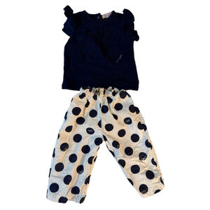 🎀 Lili Gaufrette Baby Girl Top & Polka Dot Pants Set (Navy/White) 12m